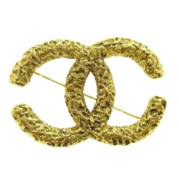 CHANEL CC Logos Charm Brooch Pin Corsage Gold-Tone 93A Authentic - Picture 1 of 5